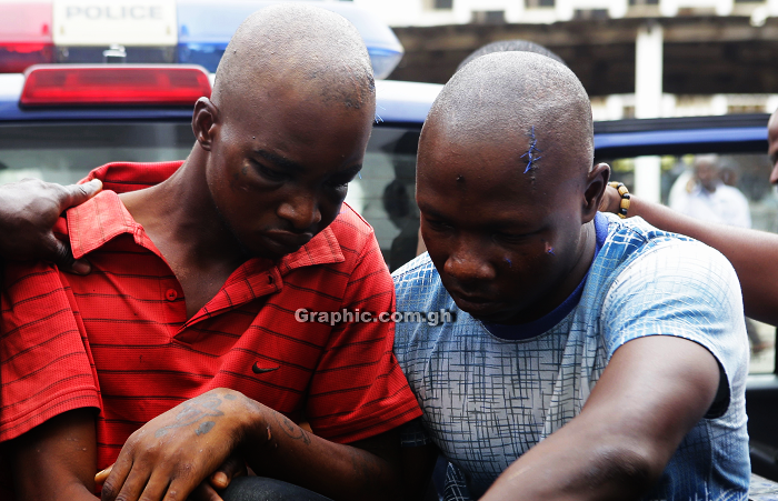 Flashback: Haruna Abdulai (left) and Yakubu Alhassan on the court premises at their first appearance on March 31, 2016